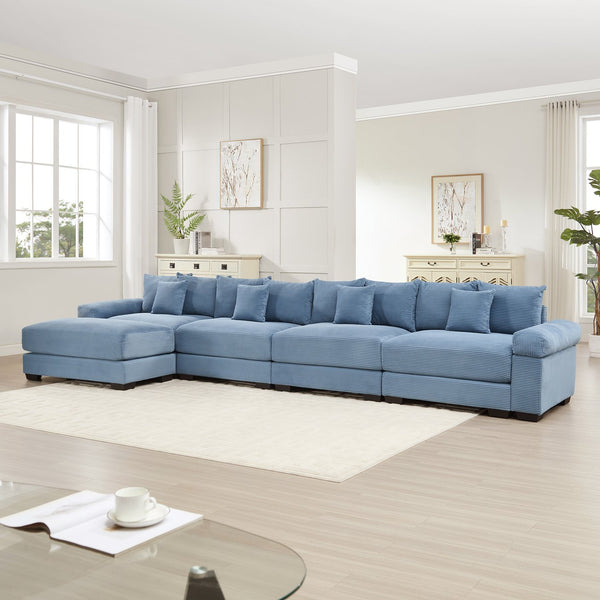English Elm 170"Oversized Modular L-Shape Sectional Couch With Ottoman, 12 Pillows, Soft Corduroy & Ergonomic Comfort W714S01354