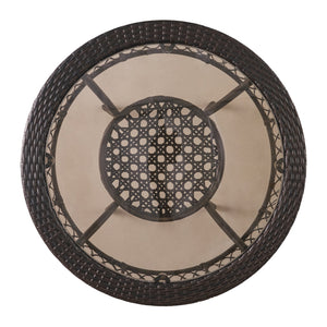 English Elm Christopher Knight Home® - FIGI 34in Glass Table Brown Multi with Tempered Glass Top, PE Wicker Basket Storage, Weatherproof Design 41679.00-1IRNKD