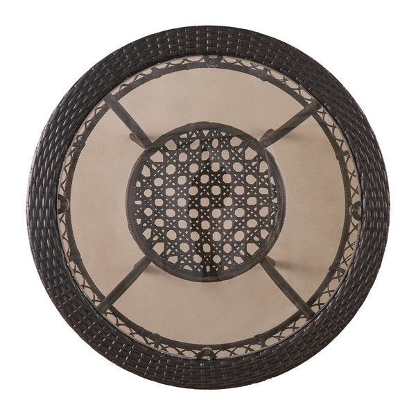 English Elm Christopher Knight Home® - FIGI 34in Glass Table Brown Multi with Tempered Glass Top, PE Wicker Basket Storage, Weatherproof Design 41679.00-1IRNKD