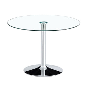 English Elm A Round Tempered Glass Dining Table with Silver Legs Seats Six in Modern Style W1151S03483