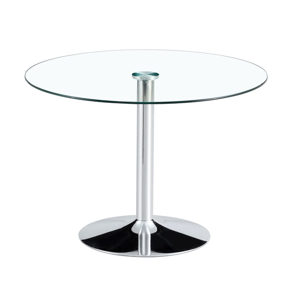English Elm A Round Tempered Glass Dining Table with Silver Legs Seats Six in Modern Style W1151S03483