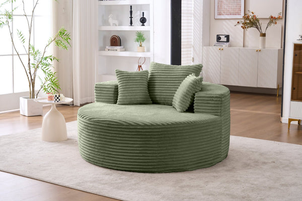 English Elm Accent Round Swivel Lounge Chair Corduroy Upholstered Oversized Seat for Bedroom or Living Room Green W1752P422124