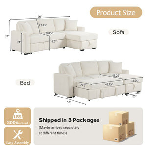 English Elm U_style Modular Sectional Sleeper Sofa with Storage Chaise and Cup Holders for Living Room Beige WY000467AAA