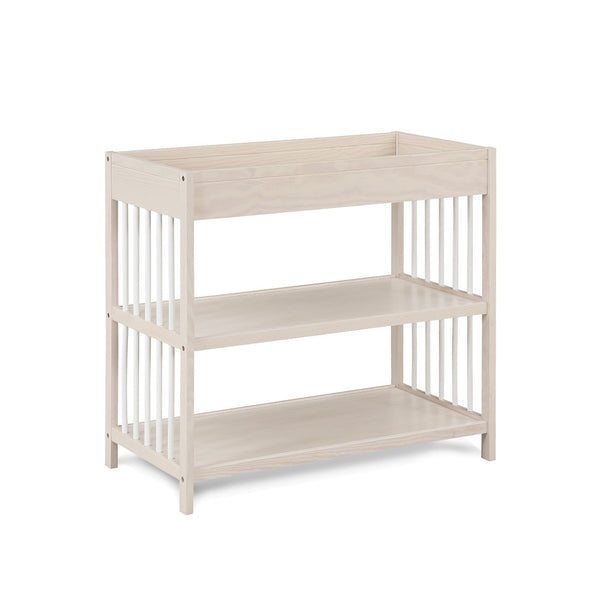 English Elm Pixie Mid-century Nursery Changing Table with Spindle Sides and Open Storage Shelves Natural+White B022P204852