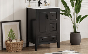 English Elm Christopher Knight Home® - 24 Freestanding Retro Bathroom Vanity with Ceramic Sink, Soft-Close Cabinet & Drawers, Painted MDF Finish Black N759P292551B