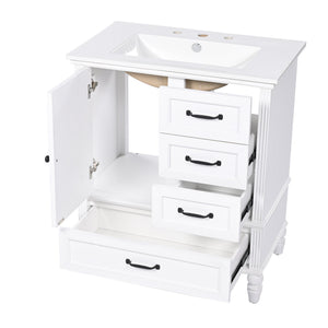 English Elm Christopher Knight Home® - 30" Bathroom Vanity with Ceramic Sink, Acacia & MDF Cabinet, Soft-Close Door & Drawers White N759P346895K