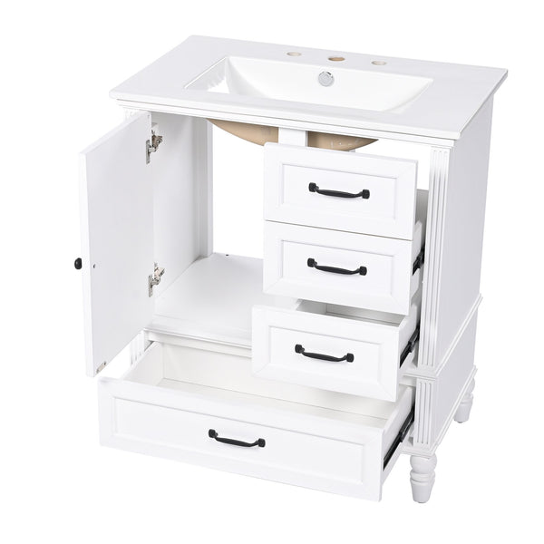 English Elm Christopher Knight Home® - 30" Bathroom Vanity with Ceramic Sink, Acacia & MDF Cabinet, Soft-Close Door & Drawers White N759P346895K