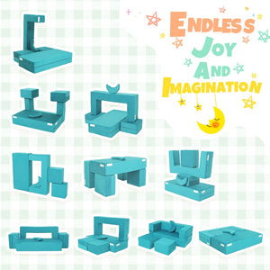 English Elm 5-piece Modular Foam Play Couch Velvet Toddler Sofa Foldable Kids Playroom Set Cyan T5880P493436
