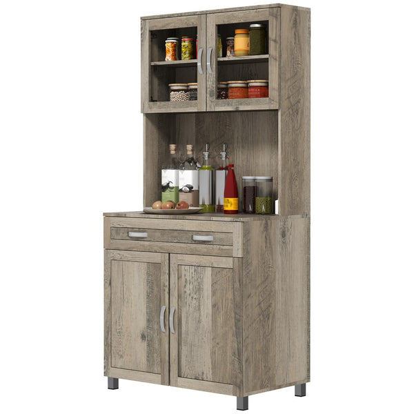 English Elm Two Door Freestanding Buffet Cabinet Tall White Kitchen Pantry with Drawers Shelves T3971S00077