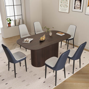 English Elm 63" Modern-Medieval 7-Piece Dining Set With Brown Mdf Table & Pu Chairs For Stylish Home Spaces W2189S00705