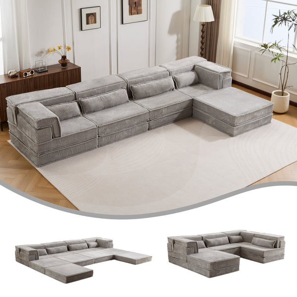 English Elm Compression Mahjong Sofa - Versatile Convertible Floor Seating With Ottoman, Pet-Friendly Fleece Fabric W3723S00036