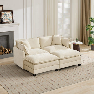 English Elm Cloud Sofa Ottoman modern velvet chenille seat with adjustable backrest, plush double-layer comfort for living spaces Beige W1143P310513