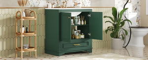 English Elm 30" Elegant Bathroom Vanity with Ceramic Sink, French-Inspired Compact Cabinet with Drawer & Shelf Green N710P317676F