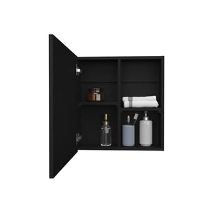 English Elm Duma Mirrored Medicine Cabinet 21.1" H x 19.7" W with Four Adjustable Shelves, Towel Rack & Easy Mounting Black 27.2 L x 24.9 W x 4.4 H B200P240245