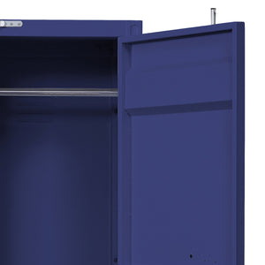 English Elm Blue Industrial Wardrobe with Full-Length Container Lock, Metal Frame, Shelf & Hanging Rod for Secure Stylish Storage B062P185731