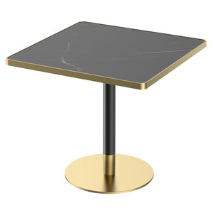 English Elm Square Bistro Dining Table Faux Marble Top Tulip Pedestal Base for Small Spaces W3316P421505