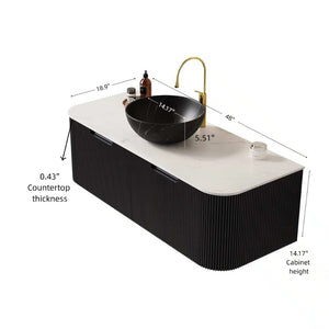 English Elm Dina Floating Bathroom Vanity with Crystal Glass Basin and Sintered Stone Top Black,White W2615S00266