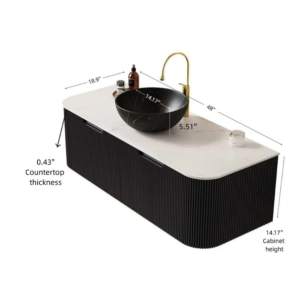 English Elm Dina Floating Bathroom Vanity with Crystal Glass Basin and Sintered Stone Top Black,White W2615S00266