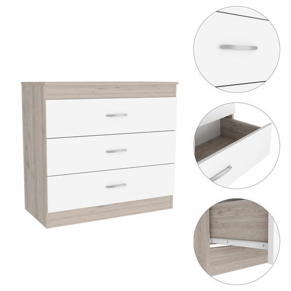 Homeroots 29" Light Gray And White Three Drawer Dresser  Manufactured Wood 472120
