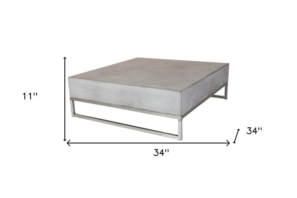 HomeRoots Modern Square Dark Gray Concrete Coffee Table with Sturdy Steel Base for Indoor & Outdoor Use 472127