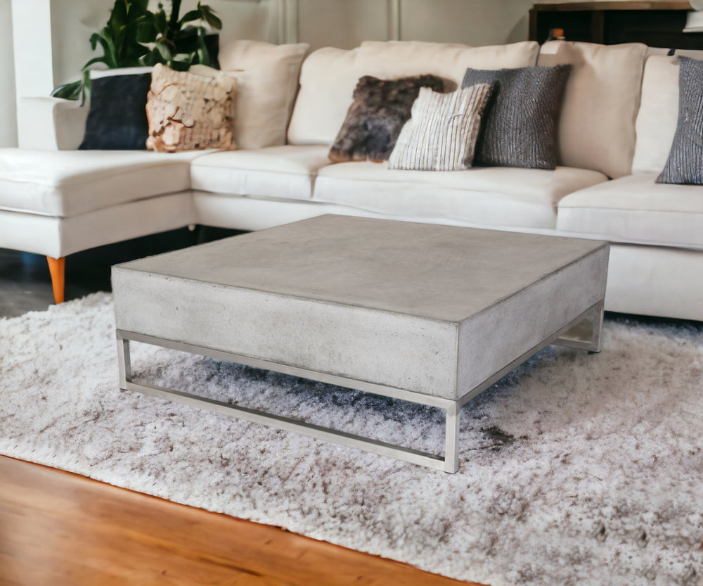 Homeroots Modern Square Dark Gray Concrete And Steel Coffee Table   472127