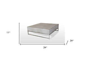 Homeroots Modern Square Dark Gray Concrete And Steel Coffee Table   472127