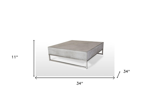 Homeroots Modern Square Dark Gray Concrete And Steel Coffee Table   472127