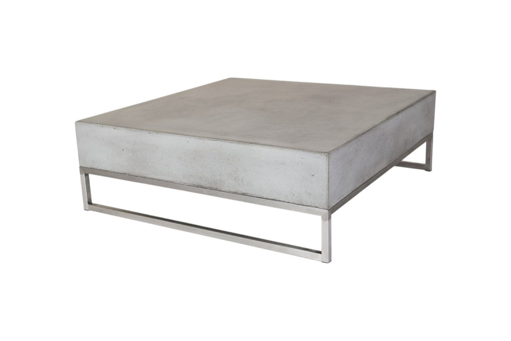 HomeRoots Modern Square Dark Gray Concrete Coffee Table with Sturdy Steel Base for Indoor & Outdoor Use 472127