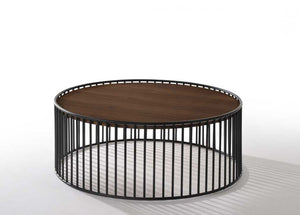 Homeroots Modern Walnut And Black Metal Rods Round Coffee Table   472128