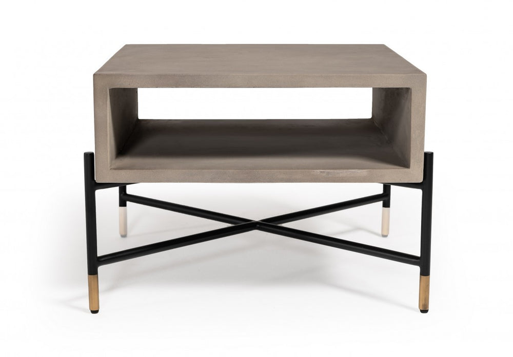 Homeroots Modern Gray Concrete And Black Metal Coffee Table   472129