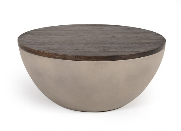 Homeroots Modern Grey Concrete And Brown Oak Round Coffee Table   472130