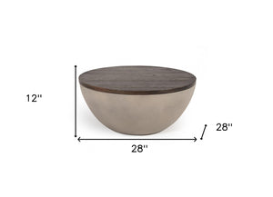 Homeroots Modern Grey Concrete And Brown Oak Round Coffee Table   472130