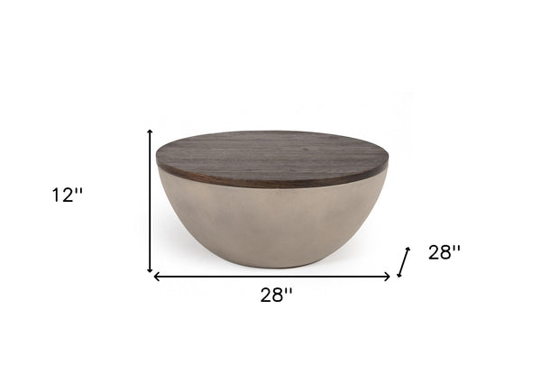 Homeroots Modern Grey Concrete And Brown Oak Round Coffee Table   472130