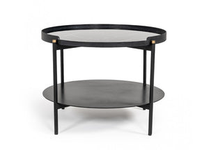 Homeroots Modern Black Marble Painted Round Metal Coffee Table   472132
