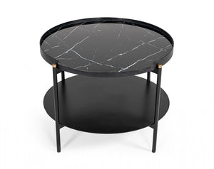 Homeroots Modern Black Marble Painted Round Metal Coffee Table   472132