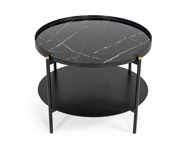 Homeroots Modern Black Marble Painted Round Metal Coffee Table   472132