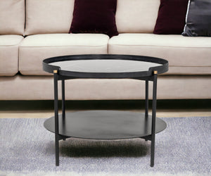 Homeroots Modern Black Marble Painted Round Metal Coffee Table   472132