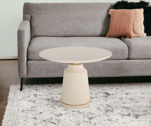 Homeroots Modern Off-white Concrete And Antique Brass Coffee Table   472133