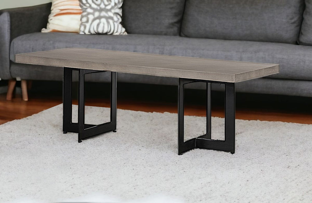 Homeroots Modern Dark Gray Concrete And Black Steel Coffee Table   472135