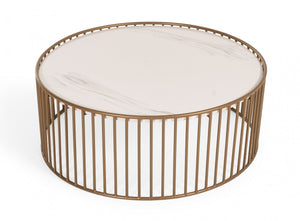 Homeroots Modern Round White And Gold Faux Marble Coffee Table   472136