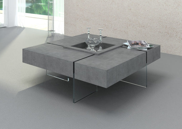 Homeroots 47" Gray And Clear Concrete And Glass Square Coffee Table   472137