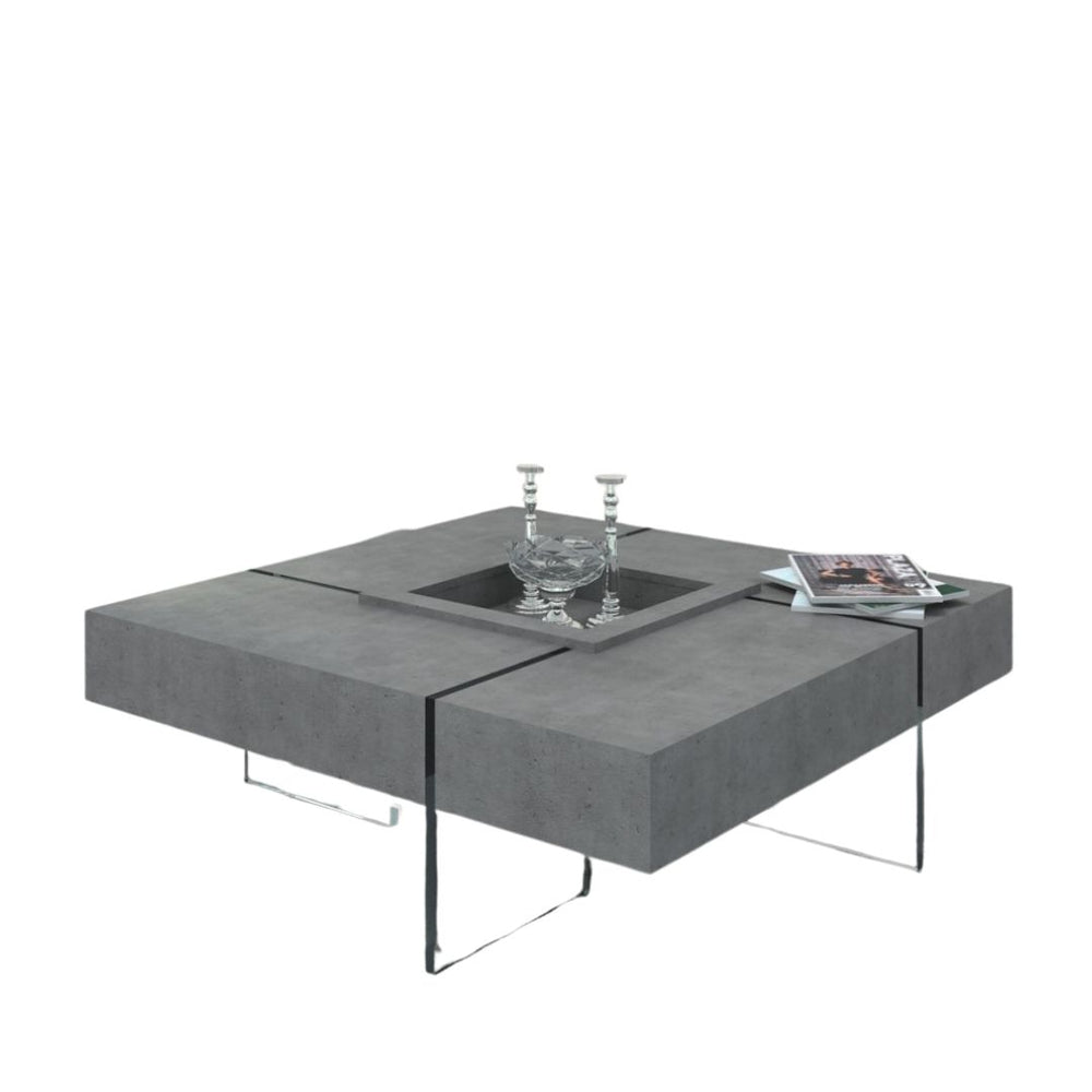 Homeroots 47" Gray And Clear Concrete And Glass Square Coffee Table   472137