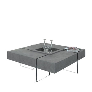 Homeroots 47" Gray And Clear Concrete And Glass Square Coffee Table   472137