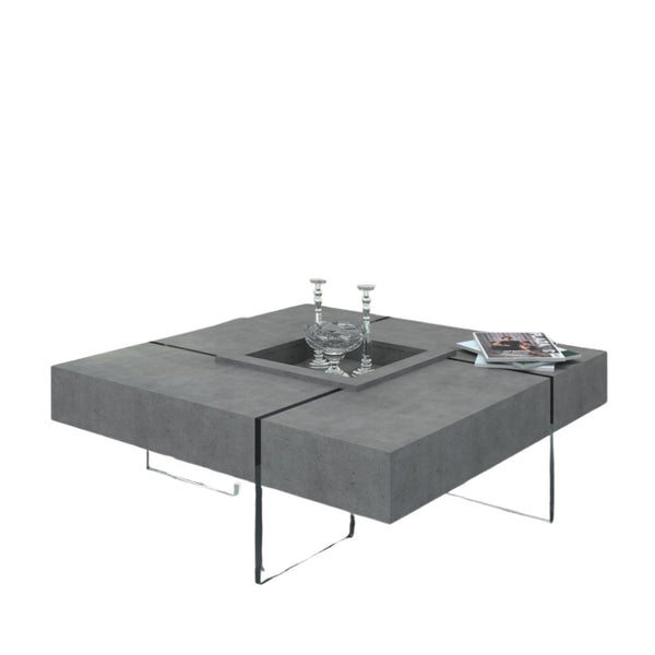 Homeroots 47" Gray And Clear Concrete And Glass Square Coffee Table   472137