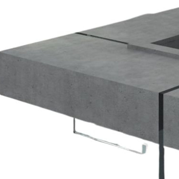 Homeroots 47" Gray And Clear Concrete And Glass Square Coffee Table   472137