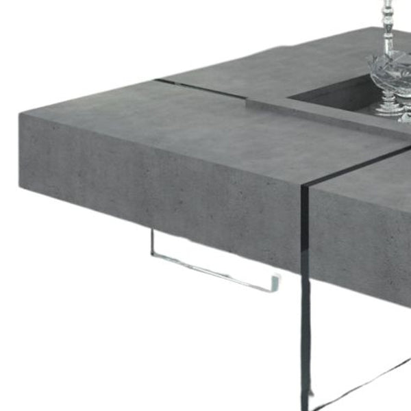 Homeroots 47" Gray And Clear Concrete And Glass Square Coffee Table   472137