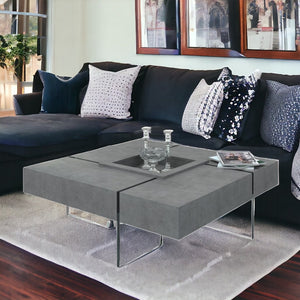 Homeroots 47" Gray And Clear Concrete And Glass Square Coffee Table   472137