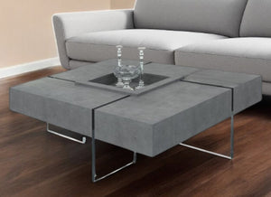 HomeRoots 47" Gray Concrete and Clear Glass Square Coffee Table - Modern, Durable Design for Stylish Living Rooms 472137
