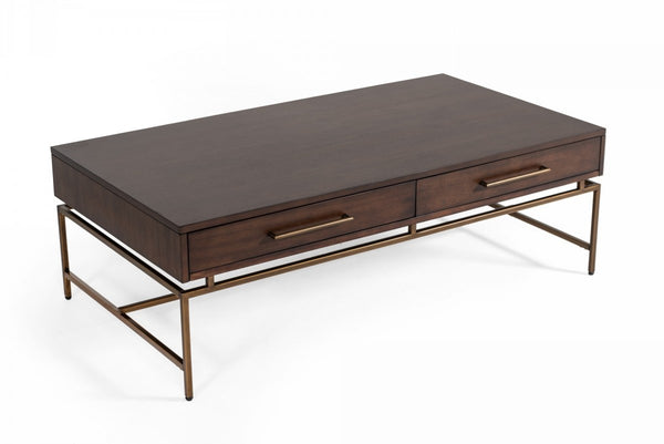 Homeroots Mid Century Modern Acacia And Brass Coffee Table   472138
