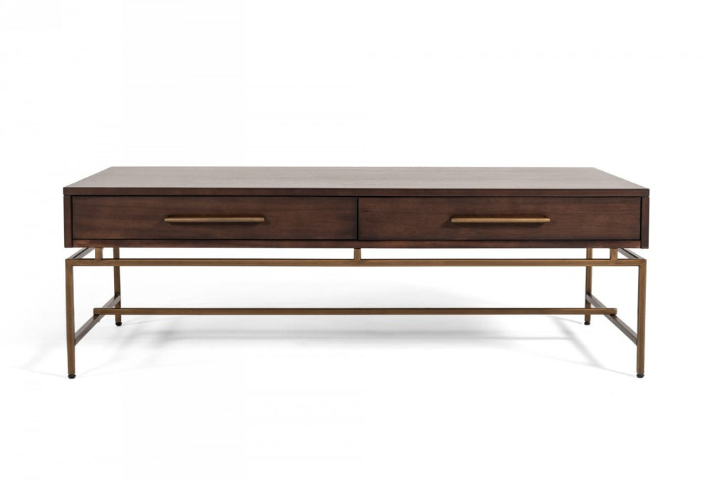 Homeroots Mid Century Modern Acacia And Brass Coffee Table   472138